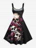 Plus Size Skull Rose Flower Print Halloween A Line Dress -  