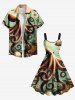 Plus Size Octopus Shell Coral Fish Print Hawaii Sea Creatures A Line Tank Dress -  