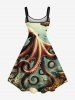 Robe trapèze grande taille à imprimé coquillage de poulpe, corail et poisson, créatures marines hawaïennes - Vert 4X