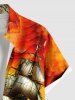 Chemise grande taille à imprimé vagues et voiliers, avec poche boutonnée, pour homme, croisière hawaïenne - Orange 3XL