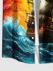 Plus Size Sea Waves Sailboat Map Print Hawaii Cruise Button Pocket Shirt For Men -  