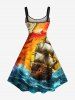 Robe débardeur grande taille à imprimé vagues et voiliers, style croisière hawaïenne - Orange 1X