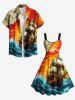 Robe débardeur grande taille à imprimé vagues et voiliers, style croisière hawaïenne - Orange 1X