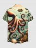 Plus Size Octopus Shell Coral Fish Print Hawaii Sea Creatures Button Pocket Shirt For Men -  
