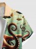 Plus Size Octopus Shell Coral Fish Print Hawaii Sea Creatures Button Pocket Shirt For Men -  