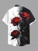 Plus Size Ink Painting Splatter Rose Flower Print Halloween Button Pocket Shirt For Men -  