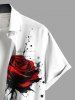 Plus Size Ink Painting Splatter Rose Flower Print Halloween Button Pocket Shirt For Men -  
