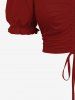Plus Size Cold Shoulder Puff Sleeve Solid Cinched Top - Rouge Vineux 2X