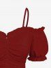 Plus Size Cold Shoulder Puff Sleeve Solid Cinched Top - Rouge Vineux 2X