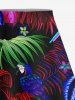 Plus Size Ombre Tropical Leaf Hibiscus Flower Parrot Print Hawaii Split A Line Skirt -  