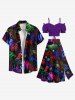 Plus Size Ombre Tropical Leaf Hibiscus Flower Parrot Print Hawaii Split A Line Skirt -  