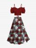 Plus Size Skull Rose Flower Print Halloween Split A Line Skirt -  