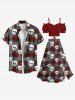 Plus Size Skull Rose Flower Print Halloween Split A Line Skirt -  