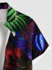 Plus Size Ombre Tropical Leaf Hibiscus Flower Parrot Print Hawaii Button Pocket Shirt For Men -  