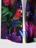 Plus Size Ombre Tropical Leaf Hibiscus Flower Parrot Print Hawaii Button Pocket Shirt For Men -  