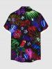 Plus Size Ombre Tropical Leaf Hibiscus Flower Parrot Print Hawaii Button Pocket Shirt For Men -  
