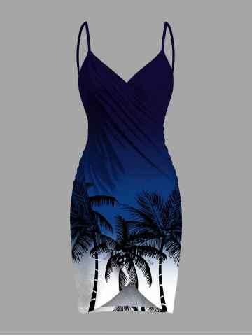 Plus Size Coconut Tree Ombre Colorblock Print Convertible Hawaii Beach Cover