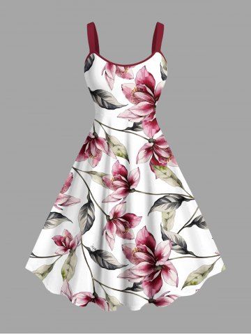 Plus Size Flowers Leaf Print Hawaii Tank Dress