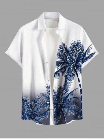 Plus Size Coconut Tree Ombre Colorblock Print Buttons Pocket Hawaii Shirt For Men - CRYSTAL CREAM - 6XL