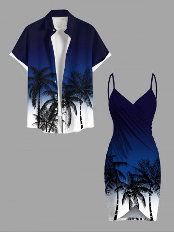 Coconut Tree Ombre Colorblock Print Plus Size Matching Hawaii Beach Outfit For Couples