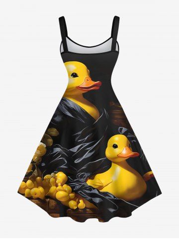 Plus Size Cute Duck Family Print Hawaii A Line Tank Dress