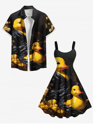 Plus Size Cute Duck Family Print Hawaii A Line Tank Dress