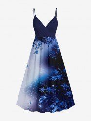 Robe camisole hawaïenne grande taille à imprimé étoiles et feuilles ombré galaxie - Bleu XXS