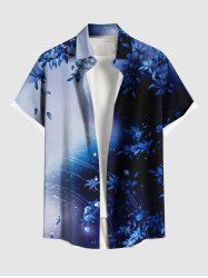 Plus Size Galaxy Ombre Star Leaf Print Buttons Pocket Hawaii Shirt For Men -  