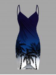 Housse de plage hawaïenne convertible grande taille à imprimé cocotiers ombré colorblock - Bleu Ciel 4X