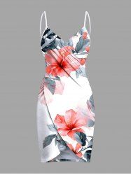 Housse de plage hawaïenne convertible grande taille à imprimé feuilles et fleurs d'hibiscus - Blanc 5X