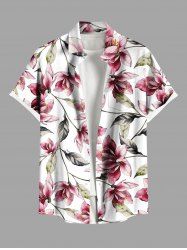 Chemise hawaïenne grande taille à imprimé fleurs et feuilles, avec poches et boutons, pour homme - Blanc L