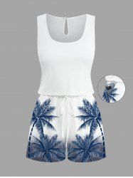 Plus Size Coconut Tree Ombre Colorblock Print Cinched Hawaii Romper -  