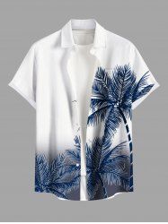 Plus Size Coconut Tree Ombre Colorblock Print Buttons Pocket Hawaii Shirt For Men -  