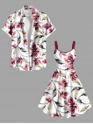 Flowers Leaf Print Plus Size Matching Hawaii Beach Outfit For Couples -  