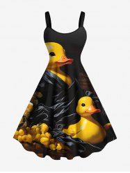 Robe débardeur trapèze hawaïenne grande taille à imprimé famille de canards mignons - Noir 4X