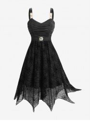 Plus Size Ruched Bust Spider Web Flocking Handkerchief Dress with Removable Belt -  