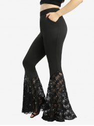 Plus Size Glitter Sequins Flower Lace Patchwork Pockets Flare Pants -  