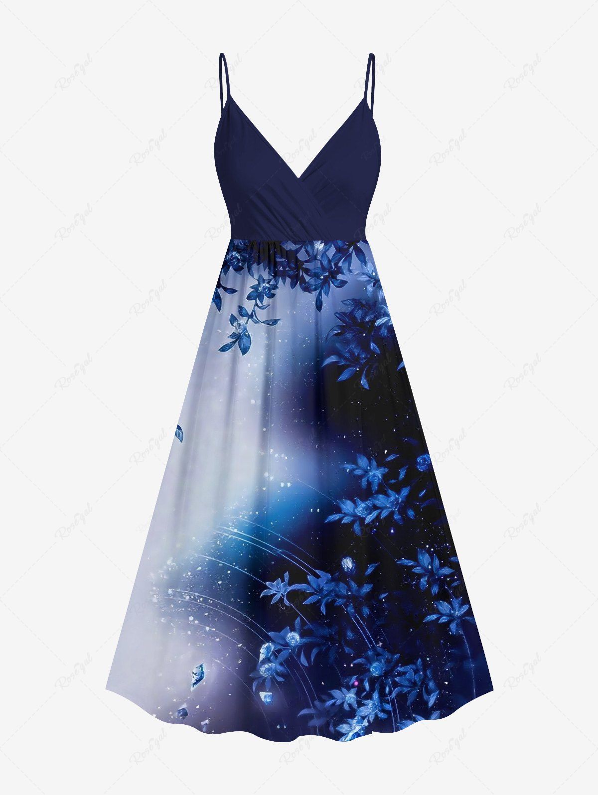 Unique Plus Size Galaxy Ombre Star Leaf Print Surplice Hawaii Cami Dress  