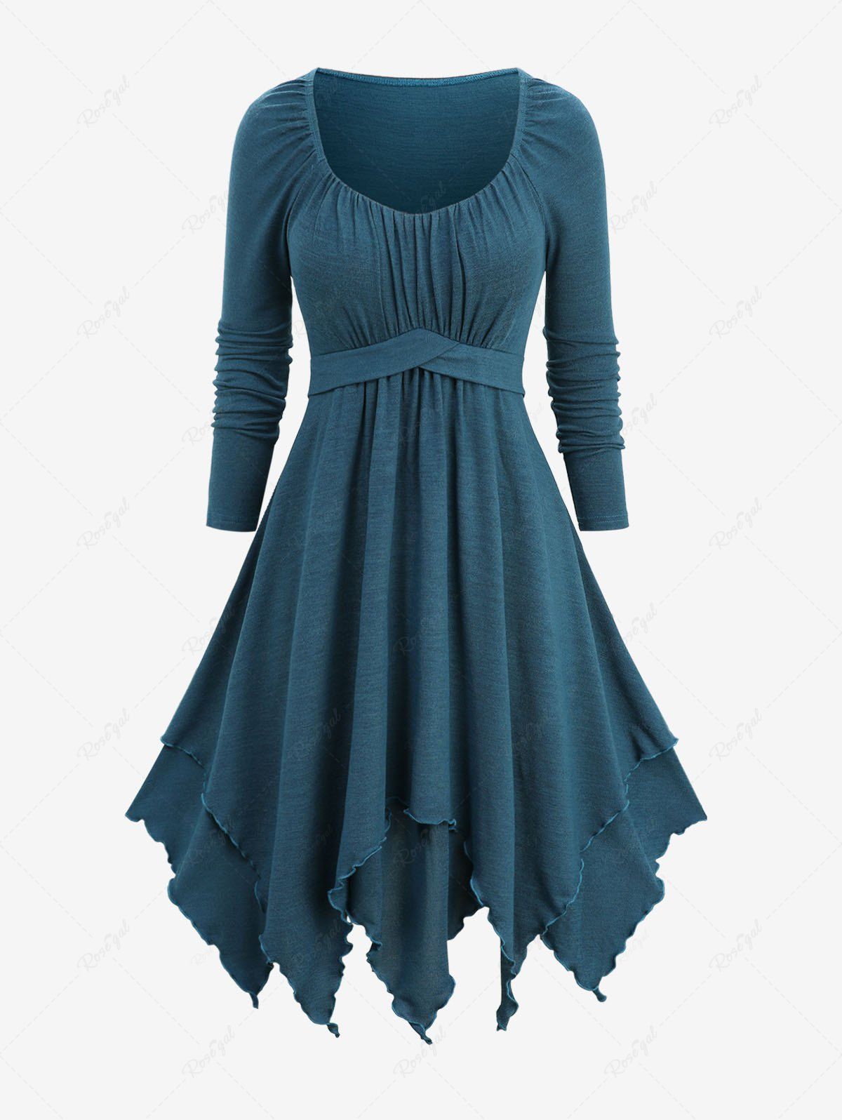 Fancy Plus Size Marled Ruched Panel Layered Ruffles Asymmetrical Dress  