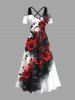 Tenue de plage hawaïenne assortie grande taille, motif fleurs et feuilles, pour couple - Noir 