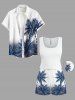 Matching Hawaii Shirt and Romper Plus Size Beach Outfit Coconut Tree Ombre Colorblock Printed for Couples -  
