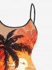 Tenue de plage hawaïenne assortie grande taille pour couple, motif cocotier, paysage marin, soleil, oiseau, nuage, imprimé - Orange 