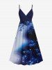 Tenue de plage hawaïenne assortie grande taille à imprimé feuilles et étoiles Galaxy Ombre pour couples - Bleu 