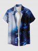 Tenue de plage hawaïenne assortie grande taille à imprimé feuilles et étoiles Galaxy Ombre pour couples - Bleu 