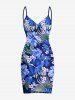 Tenue de plage hawaïenne assortie grande taille à imprimé feuilles et fleurs d'hibiscus pour couples - Bleu 