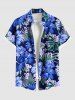 Tenue de plage hawaïenne assortie grande taille à imprimé feuilles et fleurs d'hibiscus pour couples - Bleu 