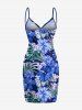 Tenue de plage hawaïenne assortie grande taille à imprimé feuilles et fleurs d'hibiscus pour couples - Bleu 
