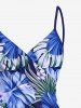 Tenue de plage hawaïenne assortie grande taille à imprimé feuilles et fleurs d'hibiscus pour couples - Bleu 