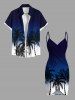 Tenue de plage hawaïenne assortie grande taille à imprimé cocotier ombré colorblock pour couples - Bleu Ciel 