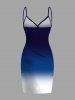 Tenue de plage hawaïenne assortie grande taille à imprimé cocotier ombré colorblock pour couples - Bleu Ciel 